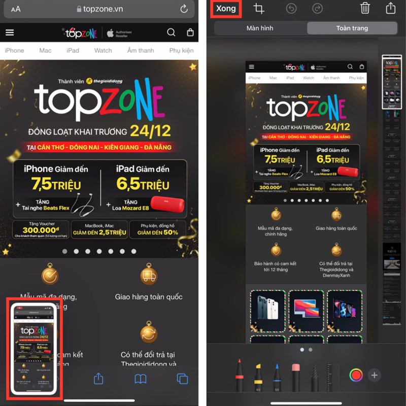 Cách chụp màn hình toàn trang trên iPhone