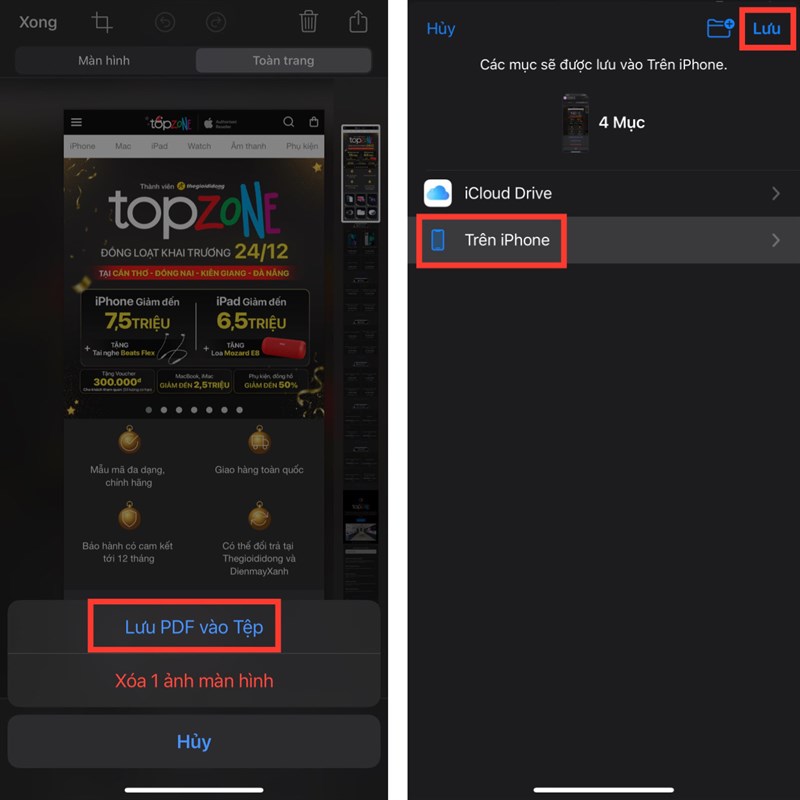 Cách chụp màn hình toàn trang trên iPhone