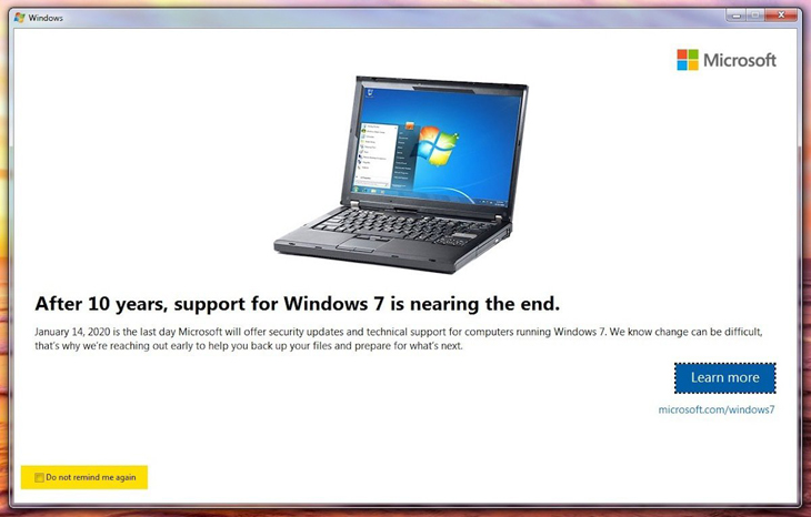 Chọn Do not remind me again