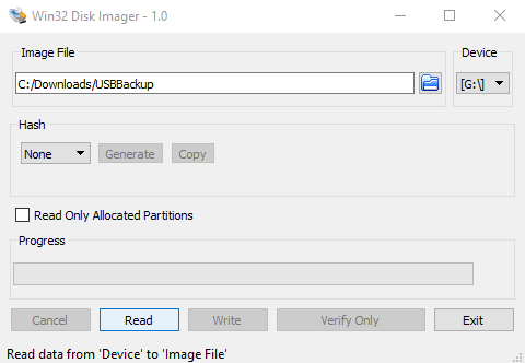 Tạo bản sao lưu với Win32 Disk Imager 