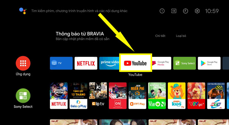Chọn ứng dụng YouTube