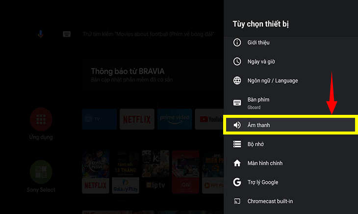 Chọn mục Âm thanh