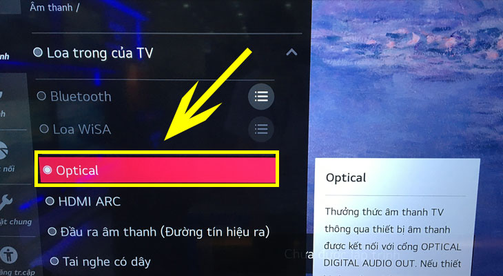 Chọn mục Optical
