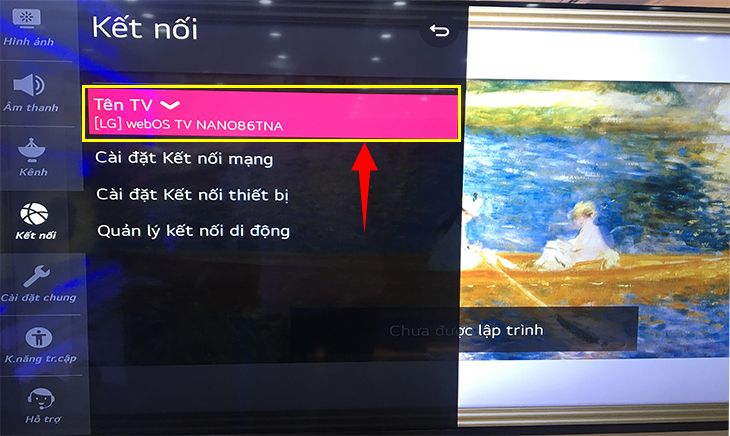 Tên TV được hiển thị sau khi chọn vào mục kết nối