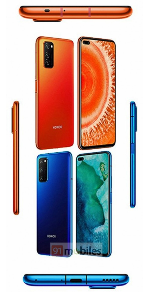 Honor V30 lộ ảnh render với camera selfie kép, không có cổng cắm tai nghe 3.5 mm