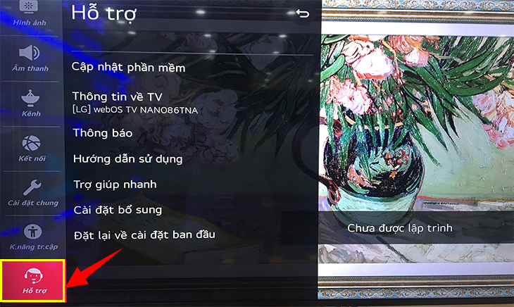 Trên bảng cài đặt chính chọn mục 