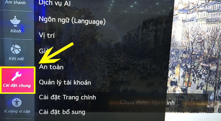 Chọn mục Cài đặt chung