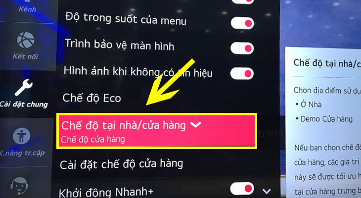 Chọn mục Chế độ tại nhà/cửa hàng