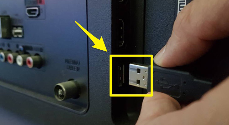 Cắm đầu USB của chuột, bàn phím vào cổng USB sau tivi