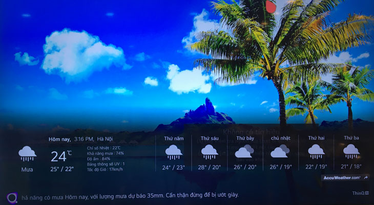 Màn hình tivi hiển thị chi tiết về thời tiết