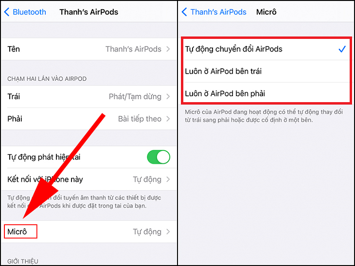  Chọn Micro bên trái hoặc phải tùy theo mong muốn của bạn.