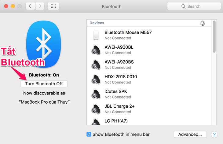 Đầu tiên, tắt chế độ Bluetooth trên máy tính.