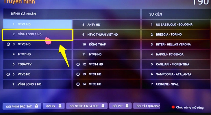 Chọn kênh truyền hình bạn muốn xem 