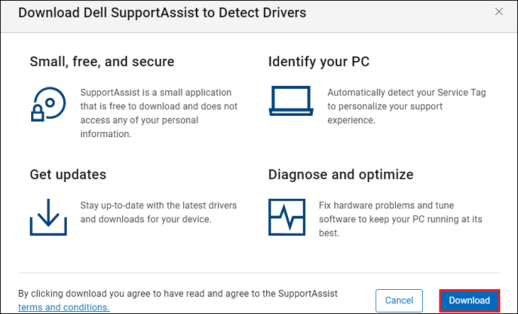 Nhấn chọn Download để tải về ứng dụng Dell SupportAssist
