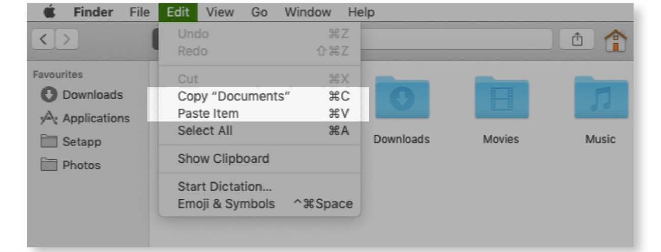 Những thủ thuật Copy và Paste đơn giản trên MacBook có thể bạn chưa biết > Copy/Paste sử dụng menu lệnh