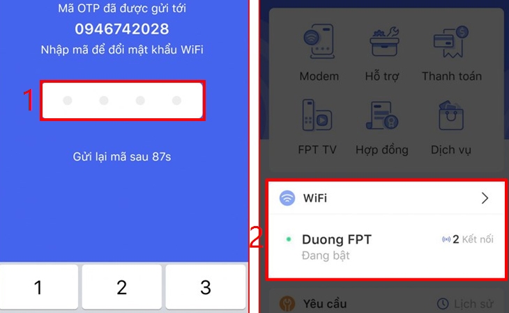 Enter the OTP code selected in the WiFi section