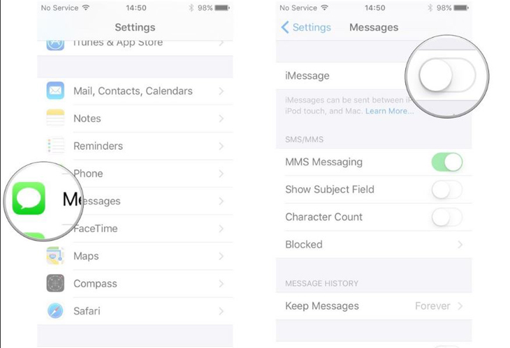 Tắt iMessage, khởi động lại máy