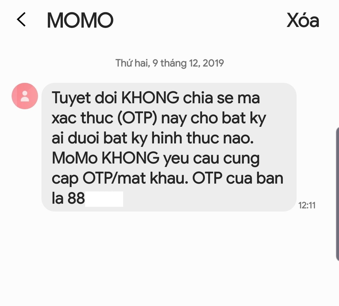 Tin nhắn đăng ký ví MoMo