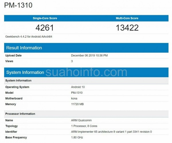 Xperia 3 lộ diện trên trang chấm điểm Geekbench với điểm số 'khủng', xác nhận sử dụng chip Snapdragon 865