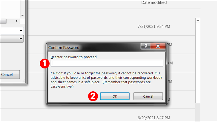 Nhập lại mật khẩu vào hộp mật khẩu để mở