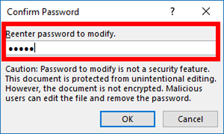 Nhập lại mật khẩu đã nhập trong ô Password to modify