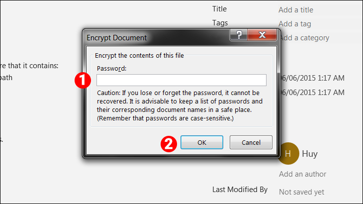Nhập mật khẩu cho file Excel