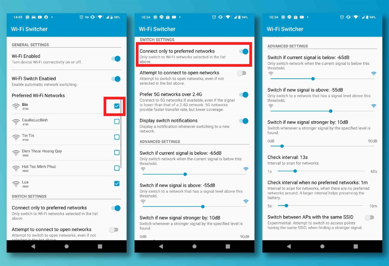 Tích vào mạng Wifi yêu thích để kết nối ưu tiên 