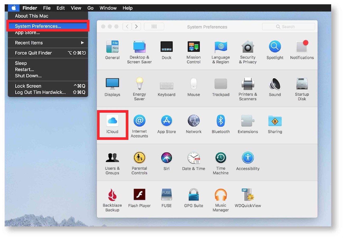Nhấp chọn Apple > System Preferences > iCloud