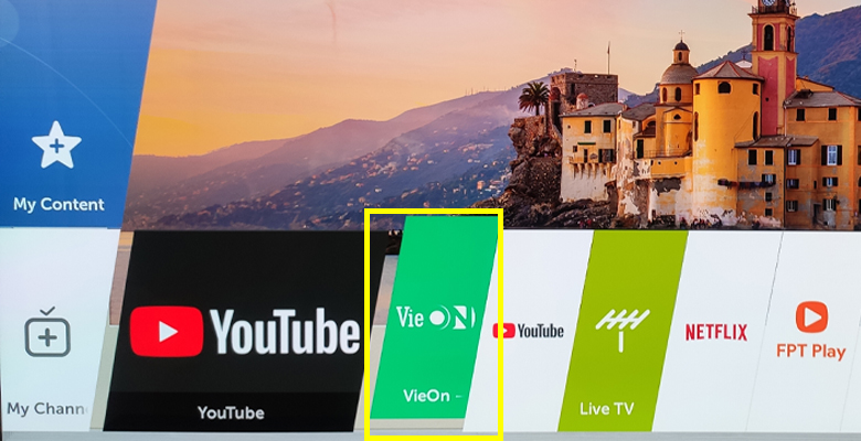 Cách kích hoạt gói khuyến mãi VieOn trên smart tivi LG > Mở ứng dụng VieOn trên smart tivi LG