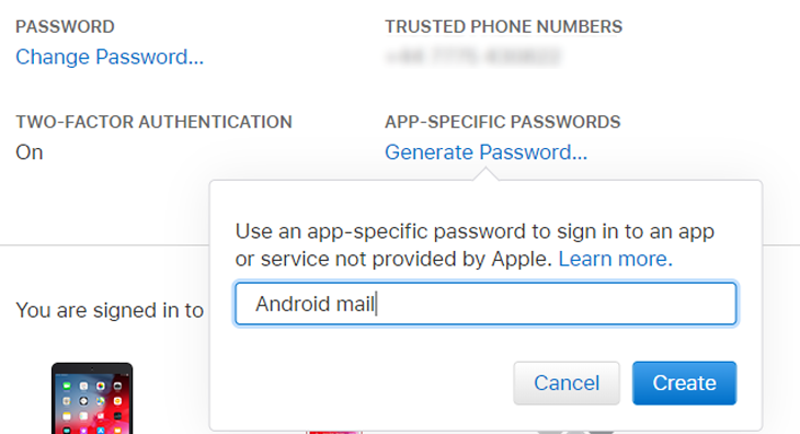 Tạo mật khẩu cho email iCloud