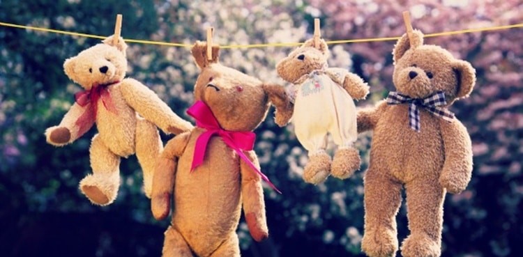 Drying teddy bears in the sun