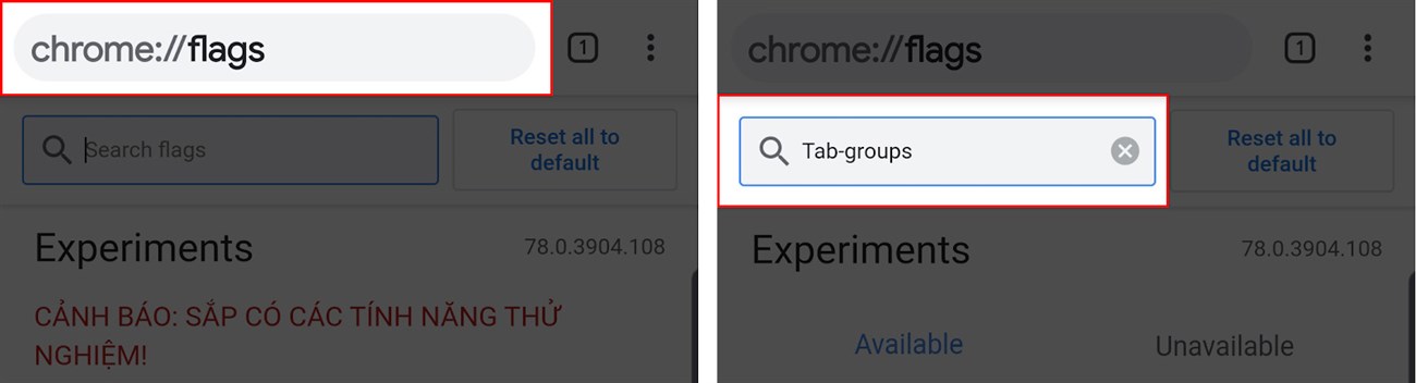 Nhập vào Chrome://flags > Tìm kiếm từ khóa Tab-groups 
