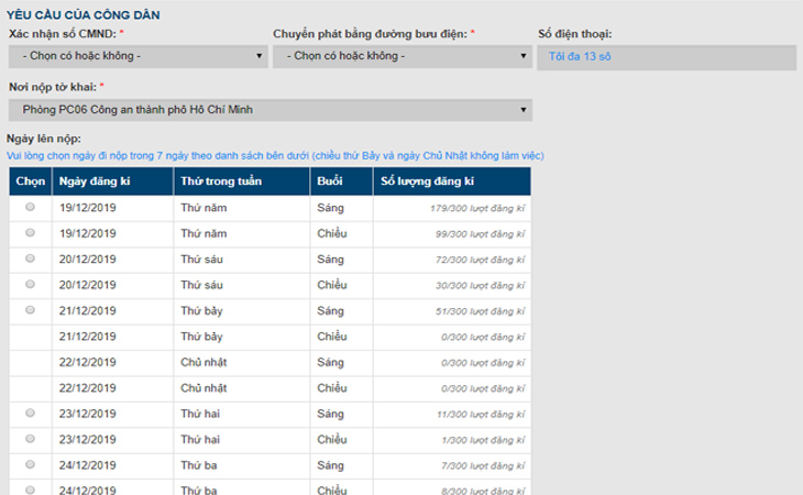 chọn thời gian lên Phòng PC06 Công an thành phố Hồ Chí Minh