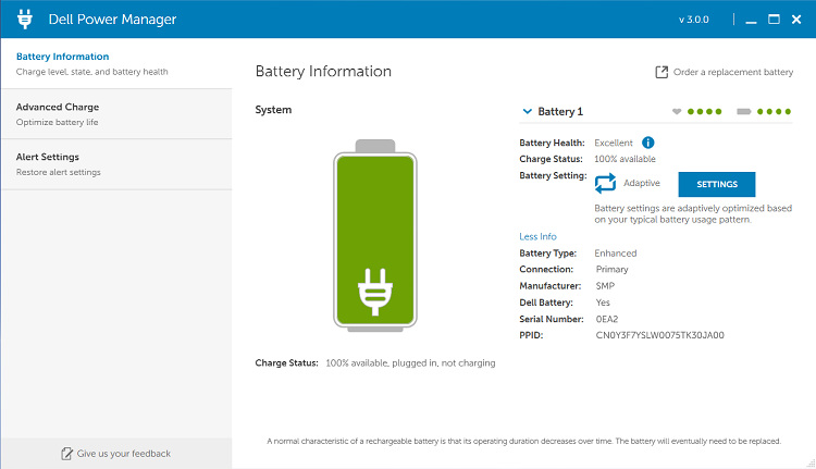 Giao diện phần mềm Dell Power Manager