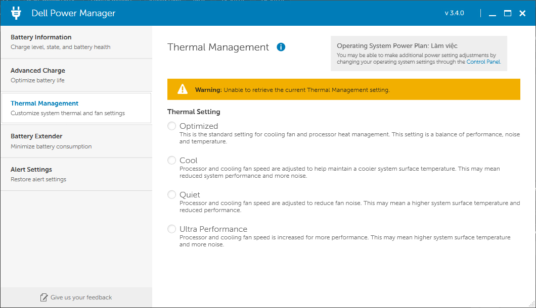 Tính năng Thermal Management của phần mềm với 4 chế độ 