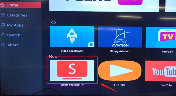 tìm kiếm ứng dụng smart youtube tv trên smart tivi tcl