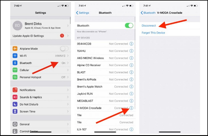 Sửa lỗi iPhone không kết nối được Bluetooth:Ngắt kết nối Bluetooth
