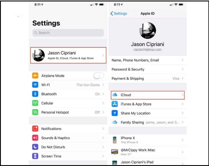 vào settings trên icloud để phục hồi ảnh