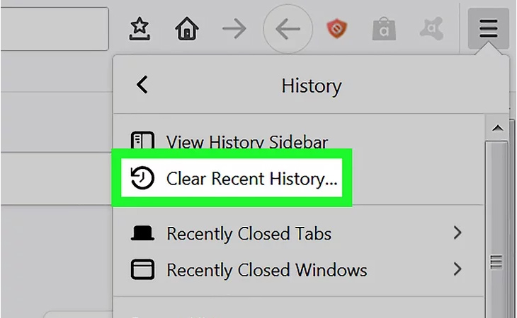 chọn Library › History › Clear Recent History