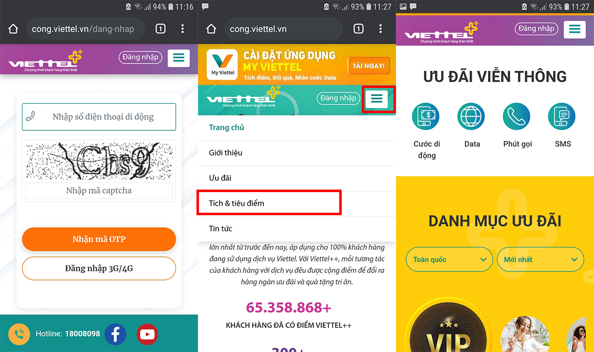 Đổi điểm trên web của Viettel++