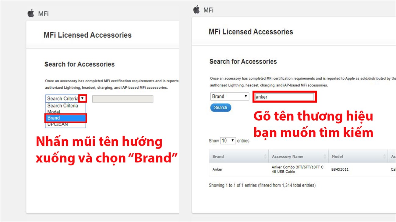 Chọn Brand, sau đó gõ tên thương hiệu vào ô tìm kiếm 