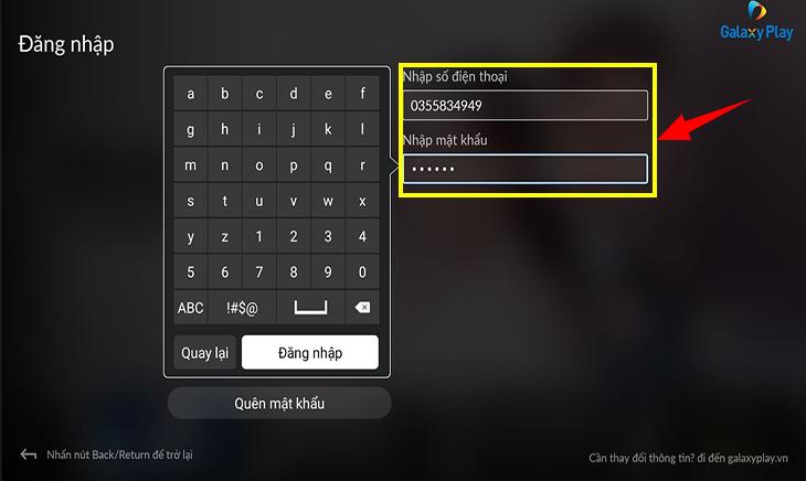 cách đăng nhập tài khoản ứng dụng Fim+