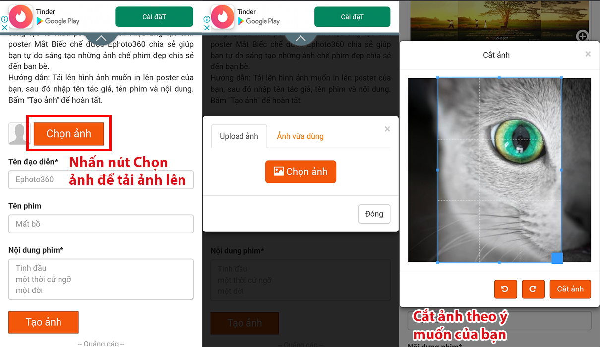 Truy cập trang web và nhấn Chọn ảnh để tải ảnh lên 