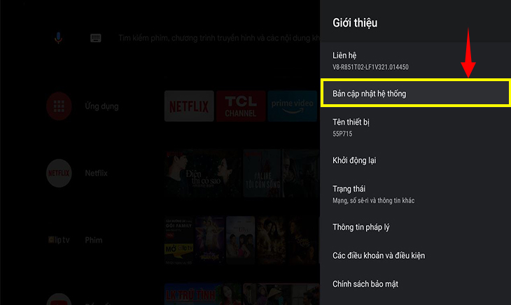 Cách cập nhật phần mềm hệ thông trên android tivi tcl - bản cập nhật hệ thống