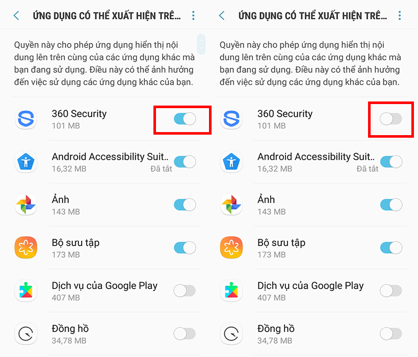 3 cách tắt quảng cáo trên màn hình khóa điện thoại Android > Tiến hành tắt quyền truy cập đối với ứng dụng chạy quảng cáo