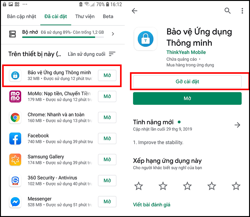 3 cách tắt quảng cáo trên màn hình khóa điện thoại Android > Tiến hành gỡ cài đặt ứng dụng chạy quảng cáo 