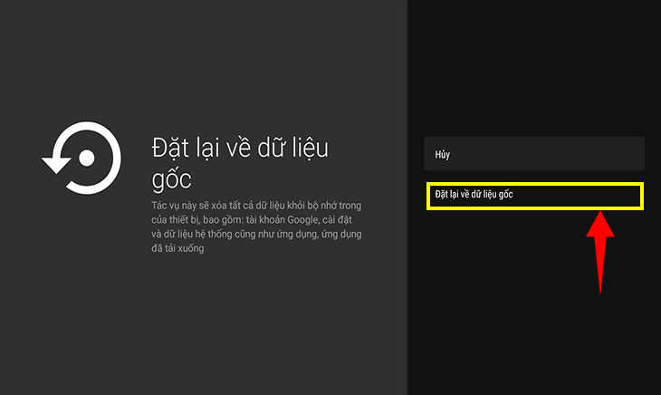 Chọn Đặt về dữ liệu gốc