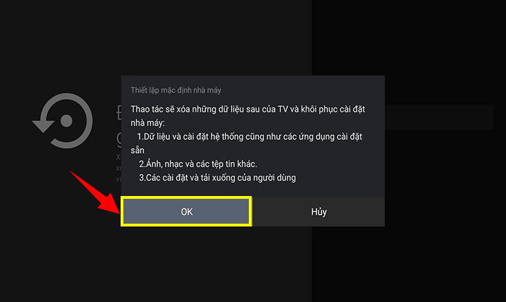 Hoàn tất khôi phục cài đặt gốc trên tivi TCL
