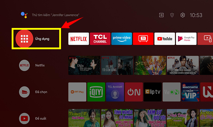 Cách xóa ứng dụng trên Android tivi TCL - Chọn mục ứng dụng