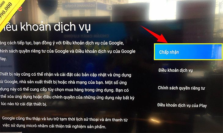 Chọn Chấp nhận điều khoản